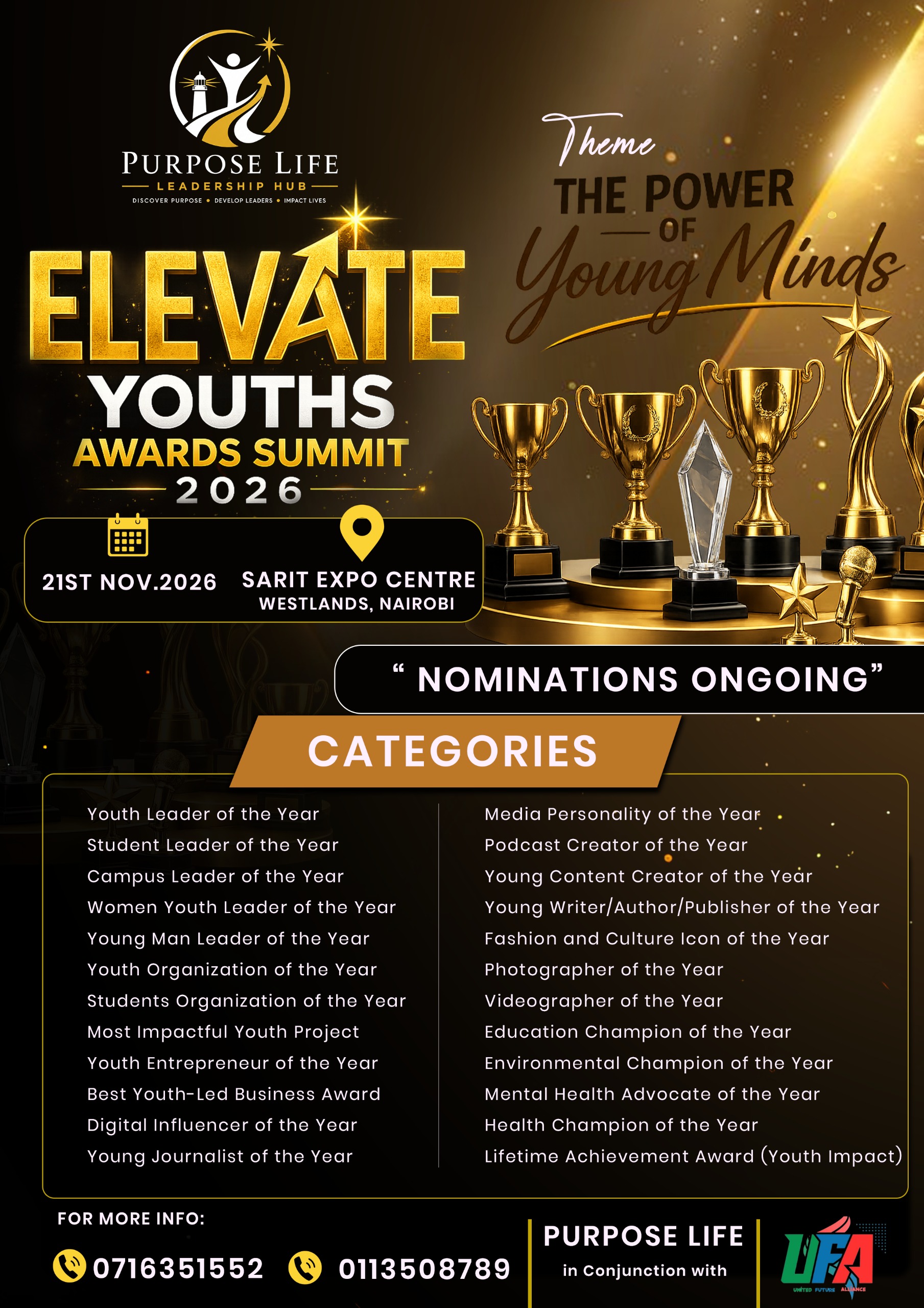Elevate Youths Awards Summit 2026 — The Power of Young Minds — 21 Nov, Sarit Expo Centre